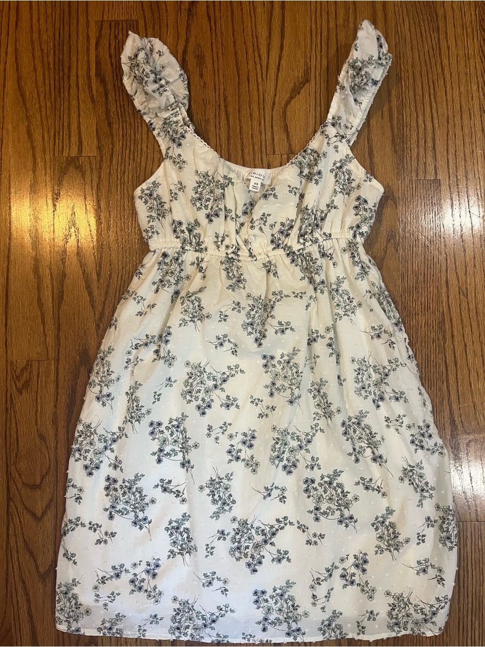 Cream Mini Sundress with Blue Floral Print